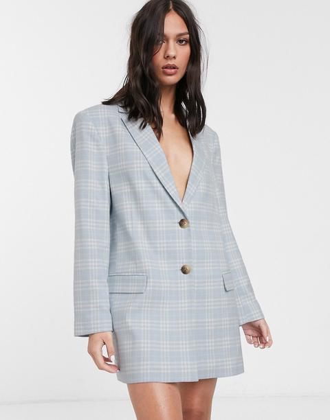 Asos Design Extreme Dad Blazer In Pastel Blue Check