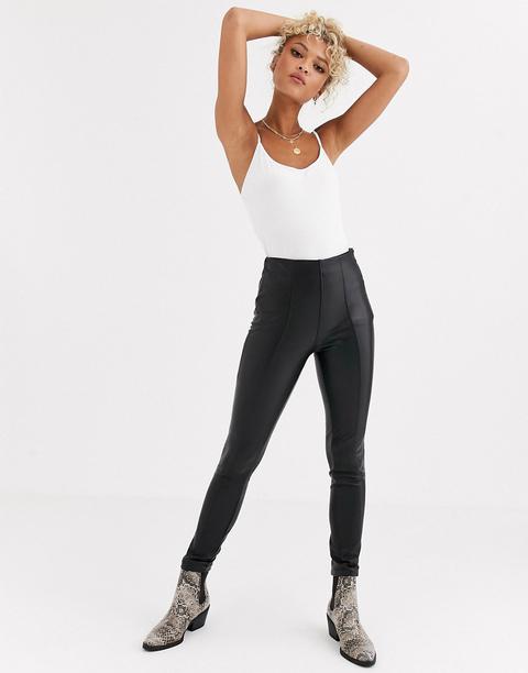 New Look Leather Look Leggings In Black