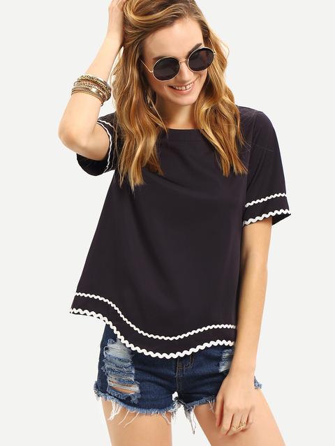 Blusa Con Dettagli Ondulati A Contrasto