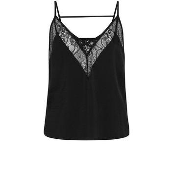 Black Satin Lace Trim Pyjama Cami