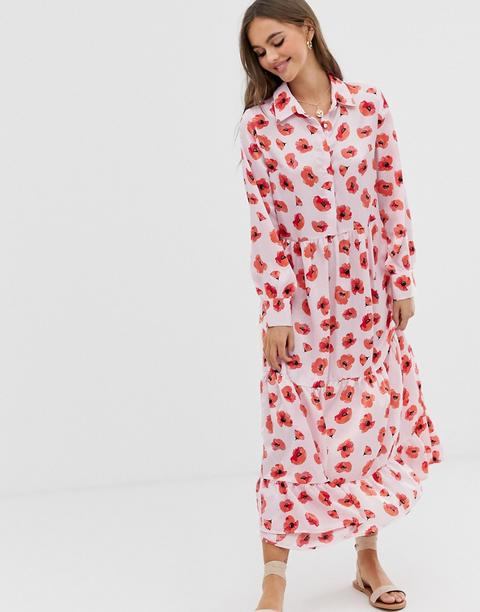 Glamorous - Vestito Grembiule Al Ginocchio Con Stampa A Papaveri - Rosa  from ASOS on 21 Buttons