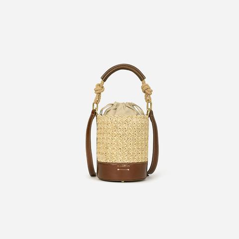 Mini Sac Seau Holly En Raphia Et Cuir