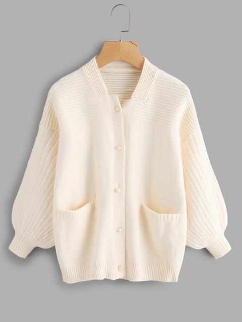 Lantern Sleeve Single Breasted Knit Cardigan