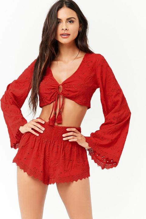 Smocked Floral Eyelet Shorts