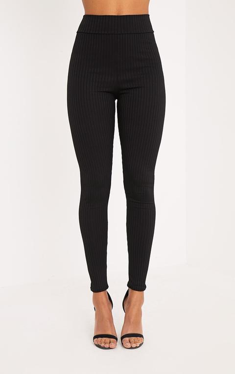 Harlie Black Ribbed High Waisted Leggings