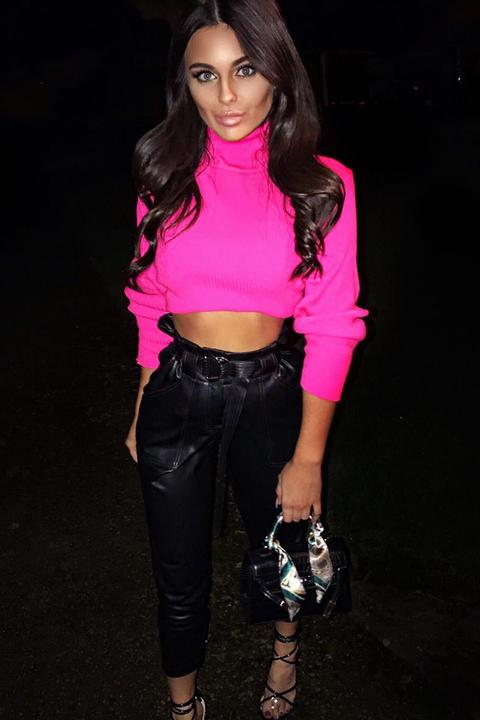 Pink Rib Roll Neck Crop Jumper - Hayvin