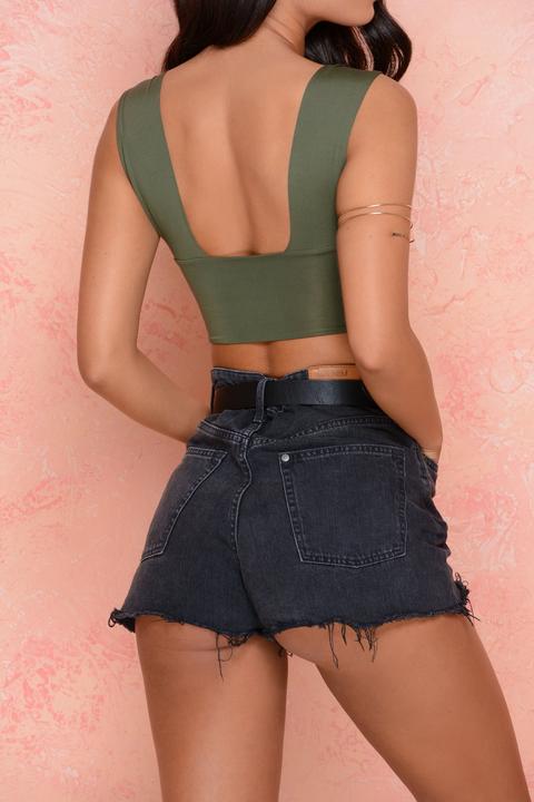 Twist My Words Strappy Twist Front Crop Top In Khaki