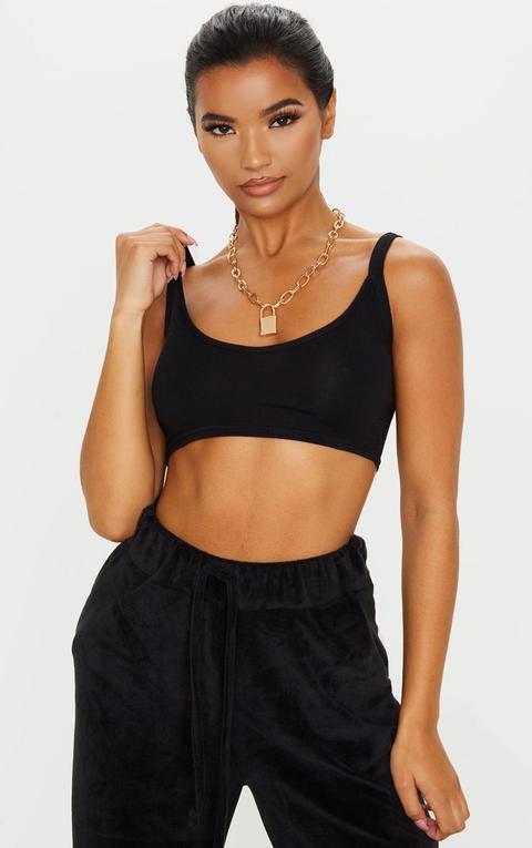 Black Cotton Thick Strap Bralet