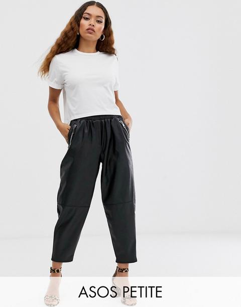 Asos Design Petite - Pantaloni Affusolati In Pelle Sintetica - Nero