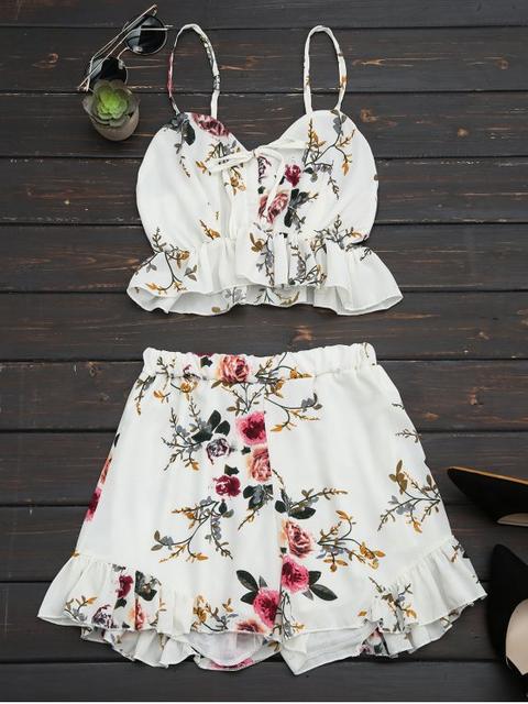 Conjunto De Dos Piezas De Cami Con Volantes De Flores