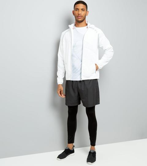 White Linear Print Hooded Sports Jacket