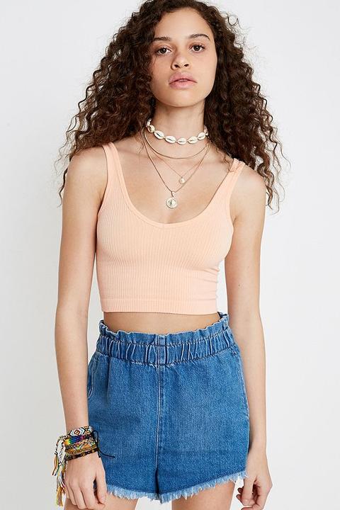 Out From Under Drew Peach Seamless Ribbed Cropped Vest - Womens L