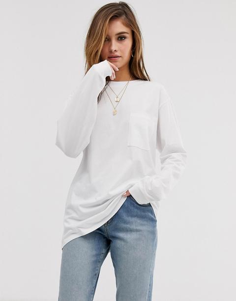 Asos Design - T-shirt Oversize À Détail Poche - Blanc