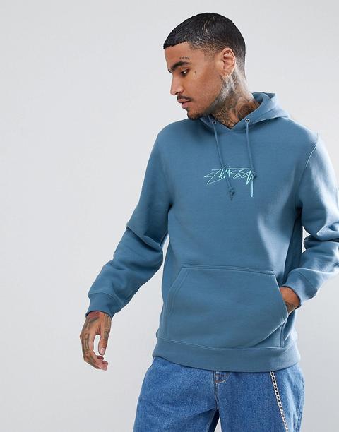 Stussy - Felpa Blu Con Cappuccio E Logo Ricamato - Blu