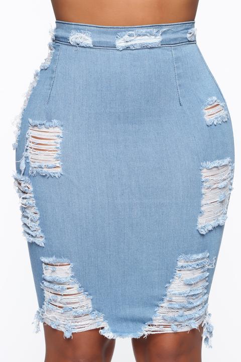 Major Moves Denim Skirt - Light Blue Wash