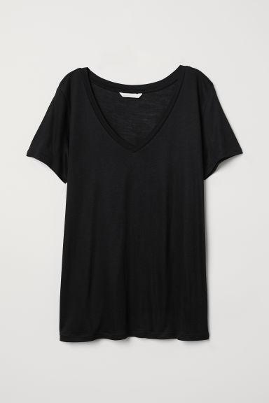 H & M - V-neck T-shirt - Black