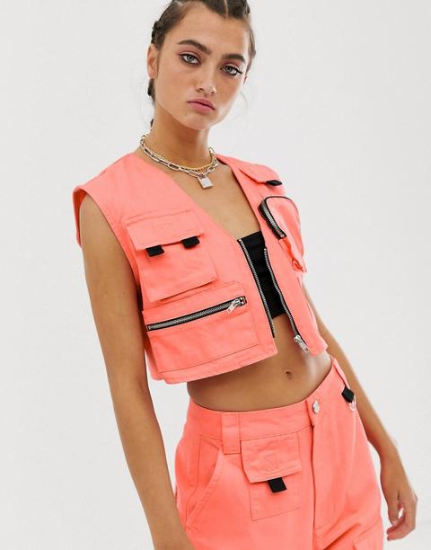 Asos Design - Débardeur Fonctionnel En Jean - Corail-orange
