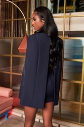 Rosie Connolly Corset Satin Mix Cape Blazer Dress In Navy