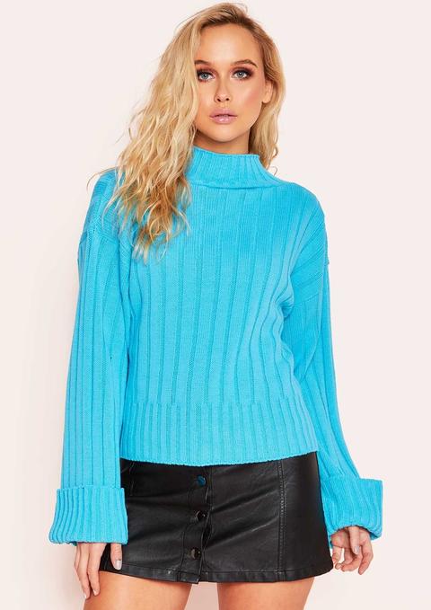 Arlene Blue Knit High Neck Jumper