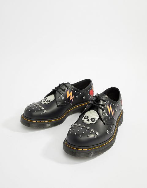 Dr Martens - 1461 - 3-ösen-schuhe Mit Nieten In Schwarz - Schwarz