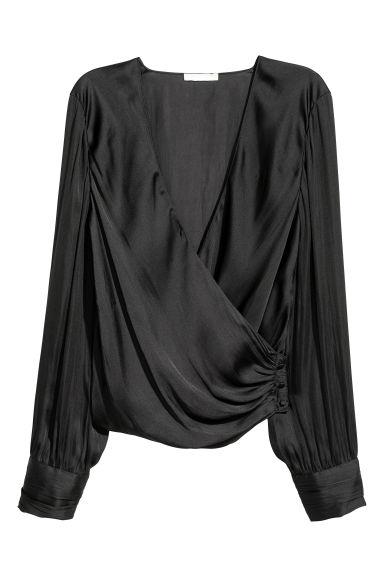 H & M - Camicetta Incrociata In Satin - Nero