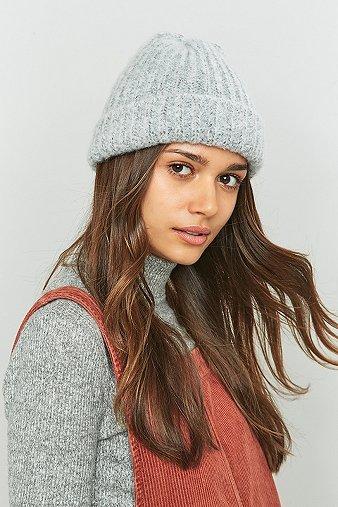 Fuzzy Grey Ribbed Beanie - Womens One 