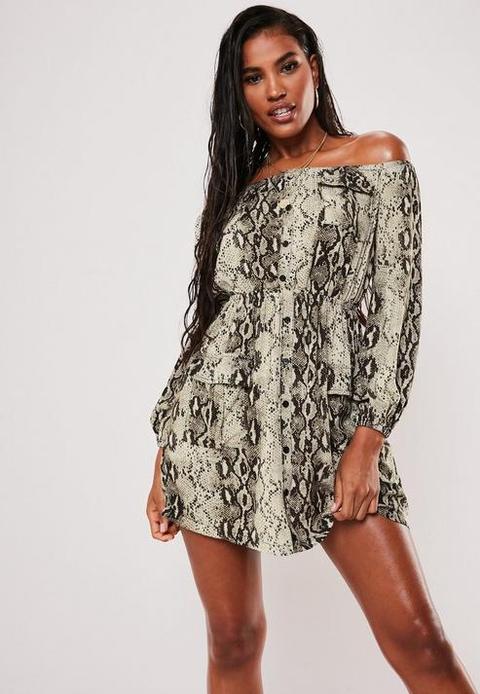 Snake print hot sale bardot dress