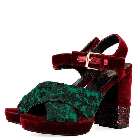 Burgundy Velvet Sandals For Woman 42028