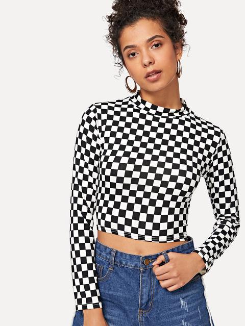 Gingham Print Crop Tee