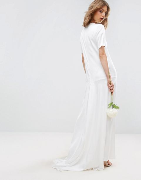 Asos Edition - Robe De Mariée Longue Avec Bas En Pointe À L'arrière-crème