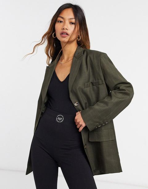 Asos Design - Blazer De Weekend Coupe Dad - Kaki-vert