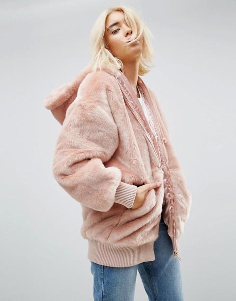 Asos - Giacca Oversize In Pelliccia Sintetica Con Cappuccio - Rosa