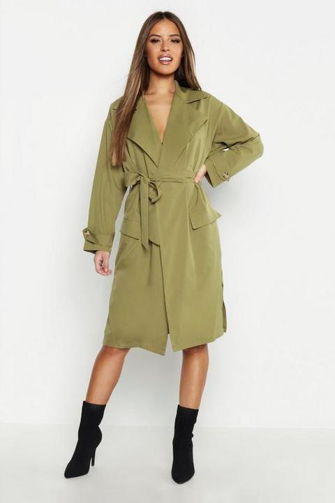 Womens Petite Longline Trench Coat - Green - 12, Green