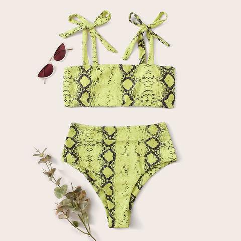 Snakeskin Tie Shoulder Bikini Swimsuit