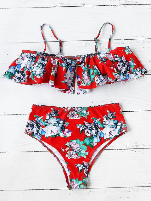 High Waist Flounce Floral Bikini Set