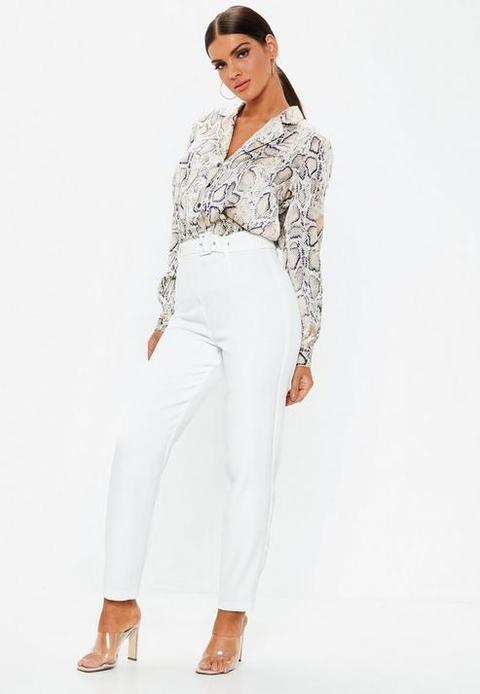 White Belted Cigarette Trousers, White