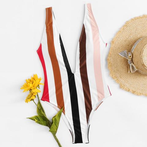 A Strisce Multicolore Costume Da Bagno Taglie Forti