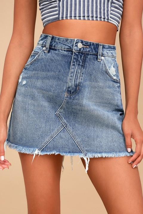 Claudia Medium Wash Distressed Denim Mini Skirt