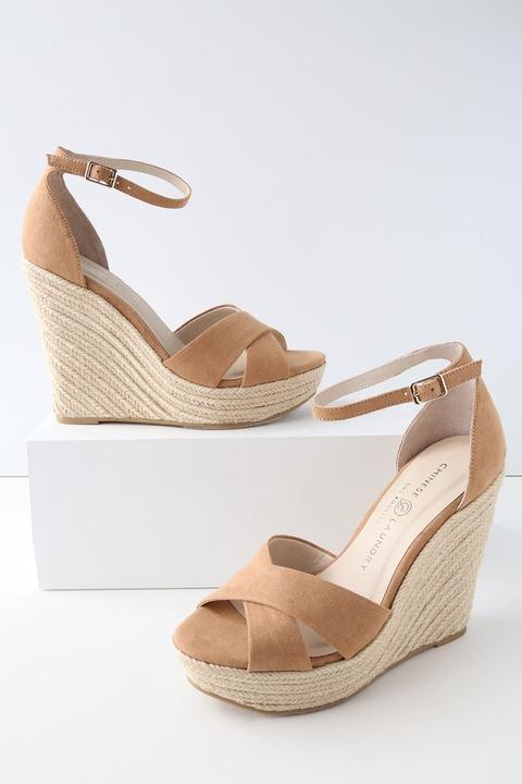 Morgan Camel Suede Espadrille Wedges - Lulus