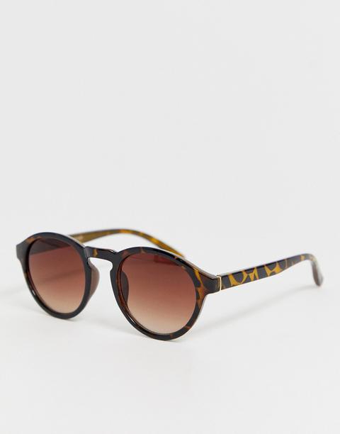Bershka - Lunettes De Soleil Rondes Avec Chaîne - Écaille Marron