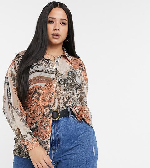 Asos Design Curve Mixed Print Paisley Shirt-multi