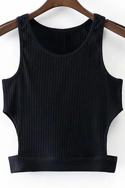 Black Round Collar Cut Out Cropped Tank Top