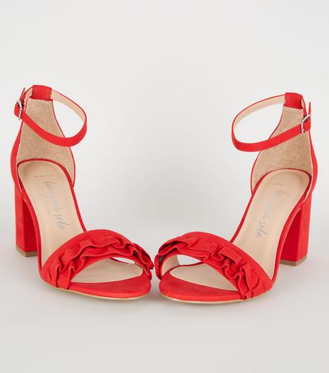 red strap block heels