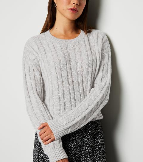 new look grey cable knit cardigan