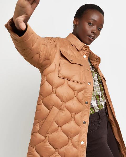 Brown Quilted Longline Shacket