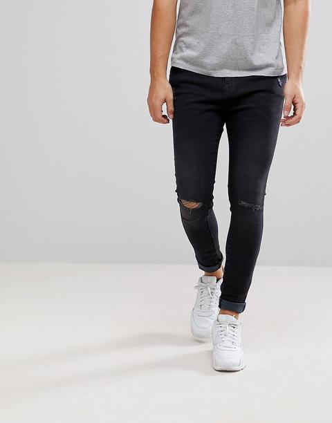 Bershka - Jeans Super Skinny Neri Con Strappi - Nero