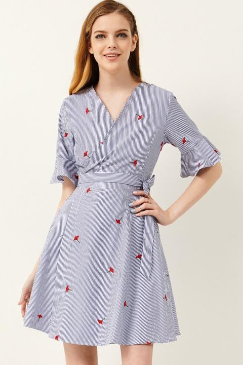 Ellie Flower Stripe Wrap Dress