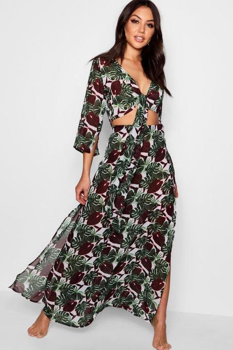 Dark Leaf Tie Front Beach Co-ord