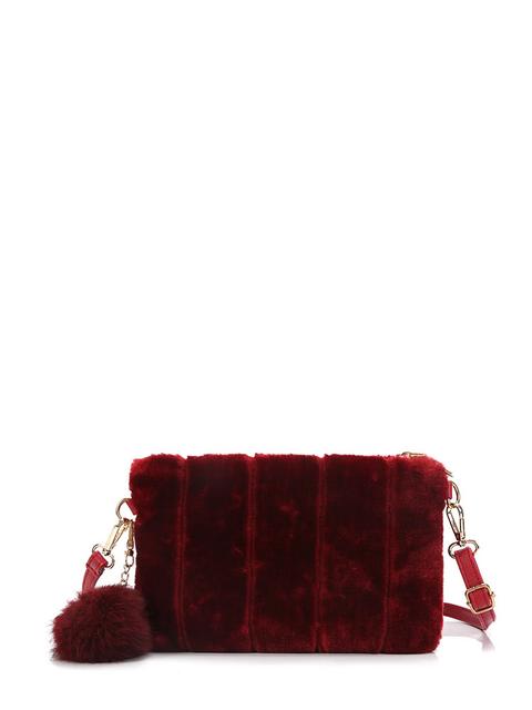 Faux Fur Overlay Crossbody Bag With Pom Pom