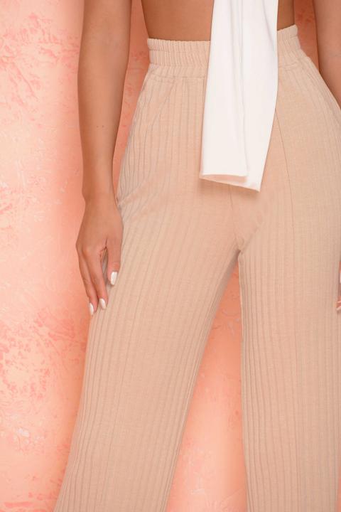 Go The Distance High Waisted Ribbed Wide Leg Trousers In Coffee